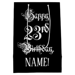 Sac Cadeau Moyen 23rd Birthday: Fancy, Elegant Script + Custom Nom