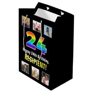 Sac Cadeau Moyen 24e anniversaire : Arc-en-ciel "24", photos person