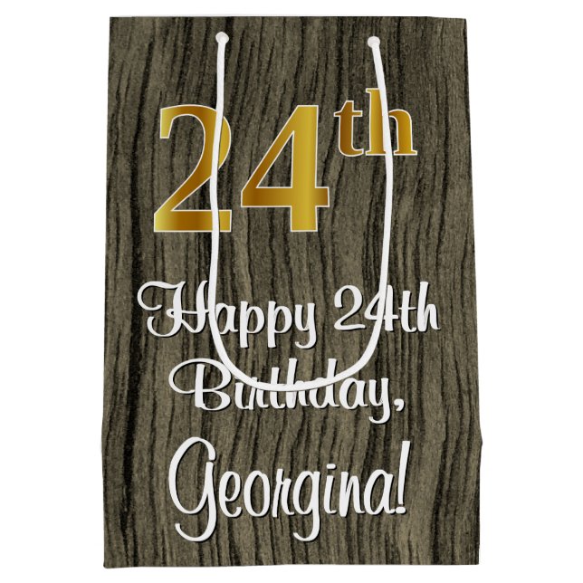 Sac Cadeau Moyen 24e anniversaire : Elégant Faux Gold Look #, Faux  (Dos)