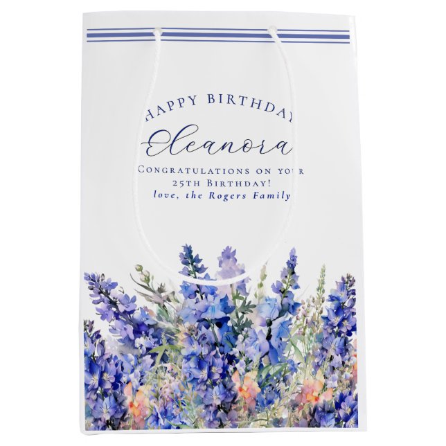 Sac Cadeau Moyen 25 Anniversaire Juillet Mois de naissance Fleur Bl (Devant)