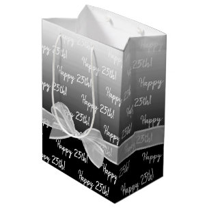 Sac Cadeau Moyen 25e anniversaire de Gradient avec Bow blanc