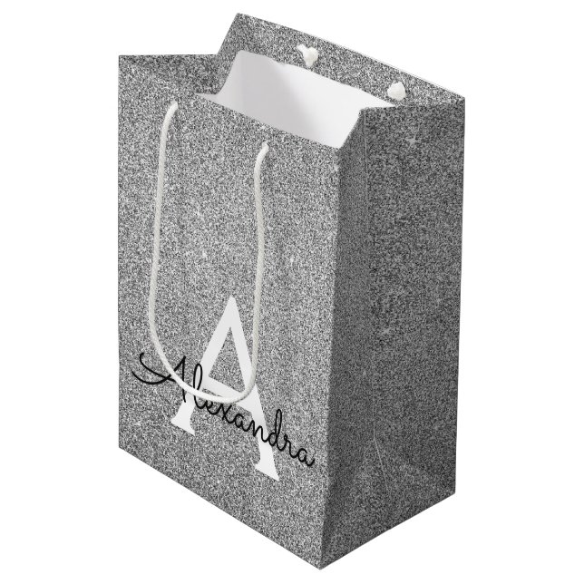 Sac Cadeau Moyen 25e Parties scintillant d'anniversaire d'argent et (Devant Angle)