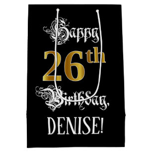 Sac Cadeau Moyen 26e anniversaire ~ Script fantaisie; Faux Gold Loo