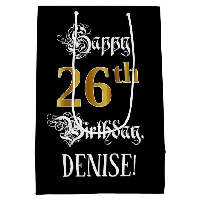 Sac Cadeau Moyen 26e anniversaire ~ Script fantaisie; Faux Gold Loo (Dos)