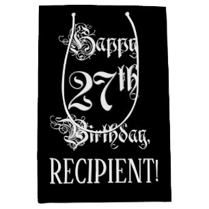 Sac Cadeau Moyen 27e anniversaire : fantaisie, élégant script + Nom