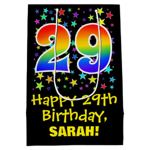 Sac Cadeau Moyen 29e anniversaire : Colorful Stars Motif & Rainbow 