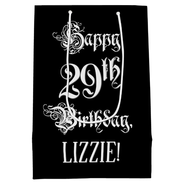 Sac Cadeau Moyen 29e anniversaire : fantaisie, élégant script + Nom (Dos)