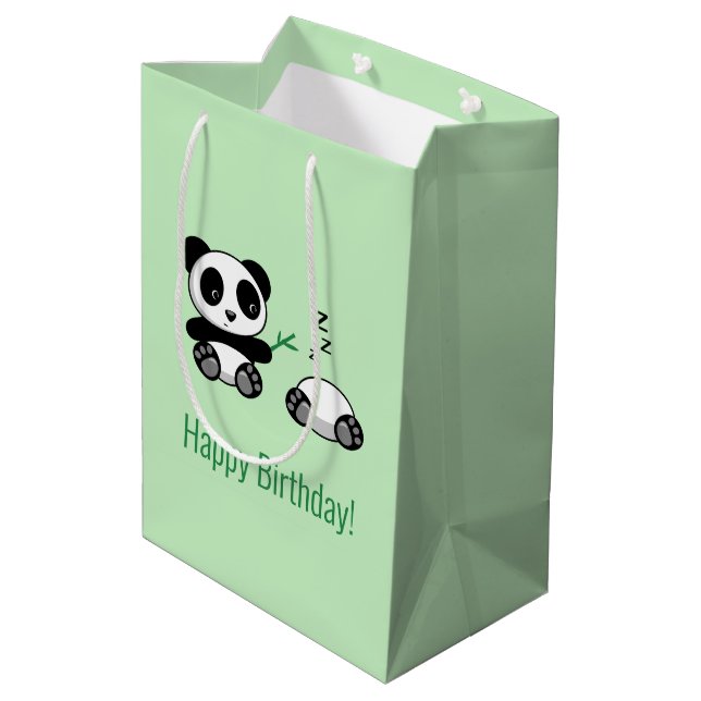 Sac Cadeau Moyen 2 mignons petits pandas sur vert (Dos Angle)