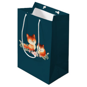 Sac Cadeau Moyen 2 mignons Petits Renards Rouges Aquarelle Design
