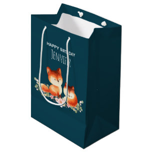Sac Cadeau Moyen 2 mignons Petits Renards Rouges Aquarelle Design A