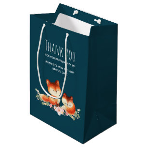 Sac Cadeau Moyen 2 mignons Petits Renards Rouges Aquarelle Merci