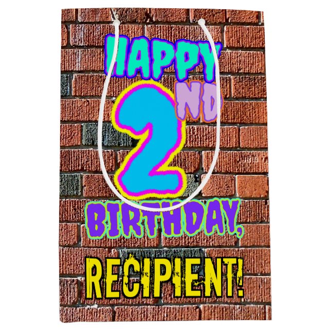 Sac Cadeau Moyen 2e anniversaire : Amusant, Graffiti urbain inspiré (Devant)