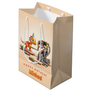 Sac Cadeau Moyen 2e anniversaire Big Number Photo Little Dino Dra
