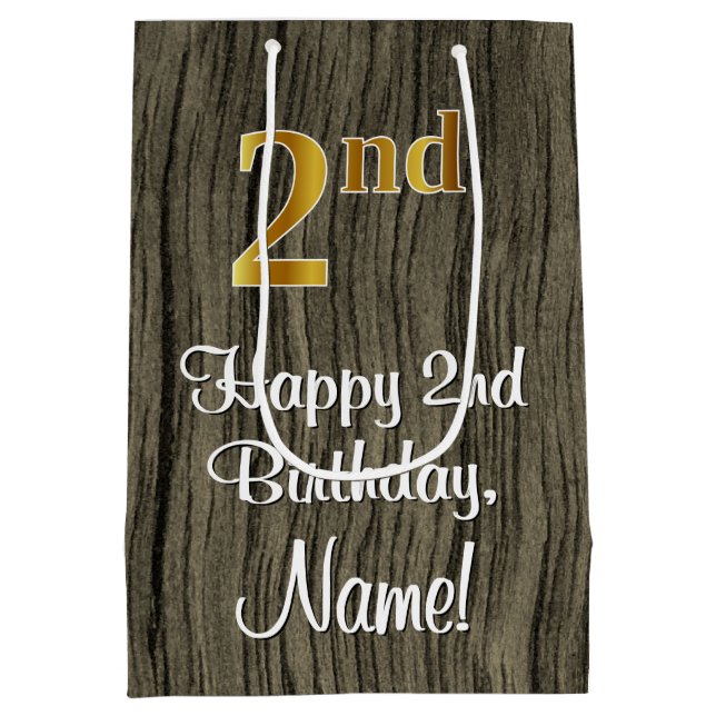 Sac Cadeau Moyen 2e anniversaire : Elégant look d'or Faux #, Faux W (Dos)