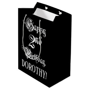 Sac Cadeau Moyen 2e anniversaire : fantaisie, élégant script + Nom