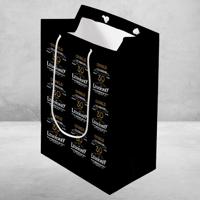 Sac Cadeau Moyen 30e anniversaire Black Gold Legendary Retro (30th Birthday Black Gold Legendary Retro Medium Gift Bag
)