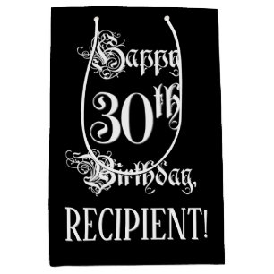 Sac Cadeau Moyen 30e anniversaire : Fancy, Elegant Script + Nom per