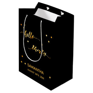 Sac Cadeau Moyen 30e anniversaire fête or noir bonjour trente