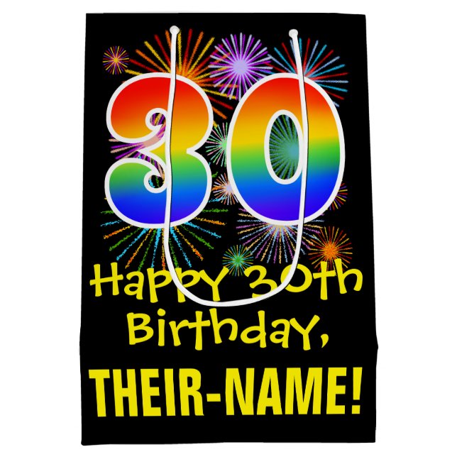Sac Cadeau Moyen 30e anniversaire : Fun Motif Fireworks + Rainbow 3 (Dos)