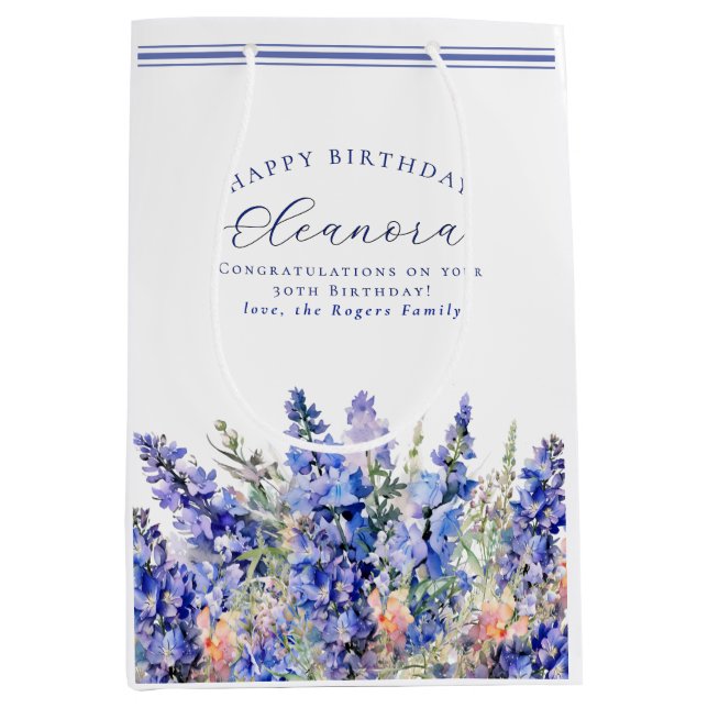 Sac Cadeau Moyen 30e anniversaire Juillet Mois de naissance Fleur B (Devant)