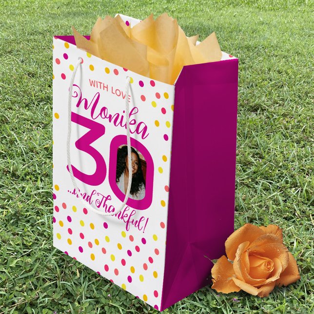 Sac Cadeau Moyen 30e anniversaire rose jaune confetti photo faveur (Créateur téléchargé)