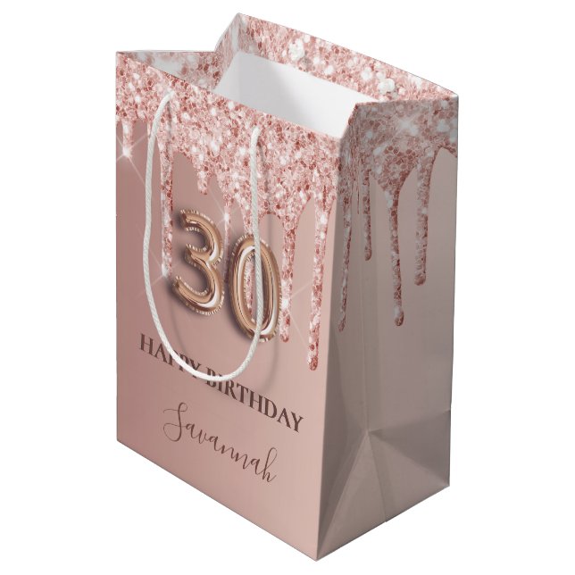 Sac Cadeau Moyen 30e anniversaire rose or parties scintillant rose  (Dos Angle)