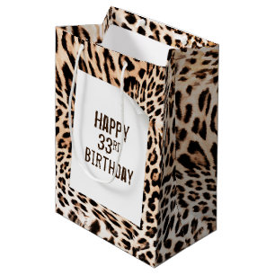 Sac Cadeau Moyen 33e Anniversaire Léopard Fourrure à imprimer Moyen