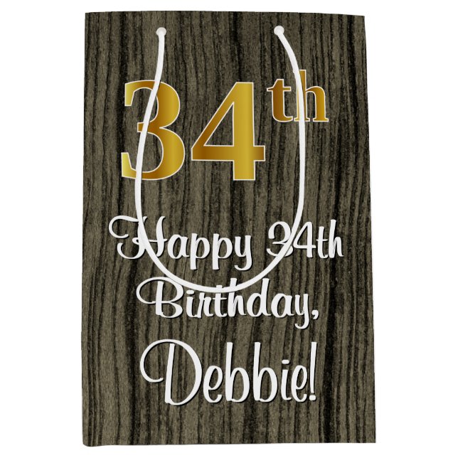 Sac Cadeau Moyen 34e anniversaire : Elégant Faux Gold Look #, Faux  (Devant)