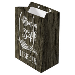 Sac Cadeau Moyen 34e anniversaire : fantaisie, Faux Wood Look + Nom