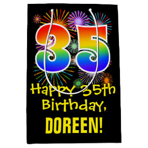 Sac Cadeau Moyen 35ème anniversaire : Fun Fireworks Motif + Rainbow