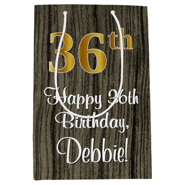 Sac Cadeau Moyen 36e anniversaire : Elégant Faux Gold Look #, Faux  (Devant)