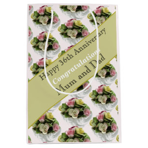Sac Cadeau Moyen 36e anniversaire Mariage de la porcelaine osseuse,