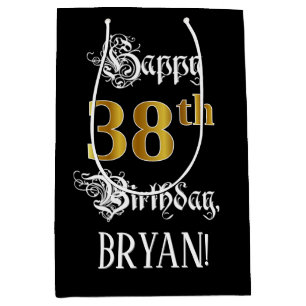 Sac Cadeau Moyen 38e anniversaire ~ Script fantaisie; Faux Gold Loo