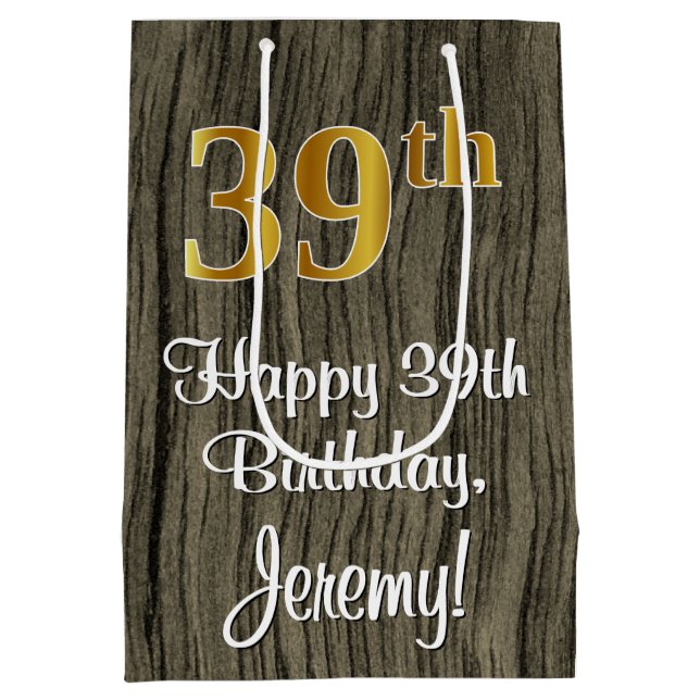 Sac Cadeau Moyen 39e anniversaire : Elégant Faux Gold Look #, Faux  (Dos)