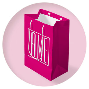 Sac Cadeau Moyen 3 Initiales Monogramme Blanc sur rose chaud