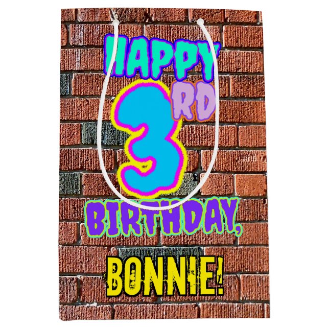 Sac Cadeau Moyen 3e anniversaire : Amusant, Graffiti urbain inspiré (Devant)