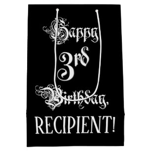 Sac Cadeau Moyen 3e anniversaire : fantaisie, élégant script + Nom