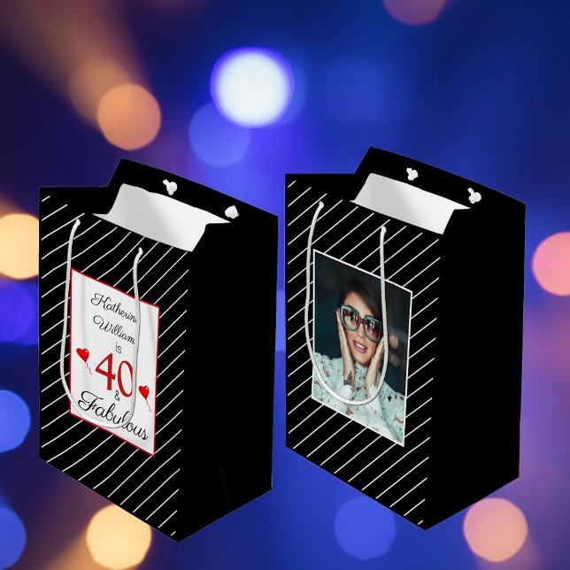 Sac Cadeau Moyen 40 et fabuleux 40e anniversaire Photo noir et blan (40 & Fabulous 40th Birthday Photo Black & White Medium Gift Bag)