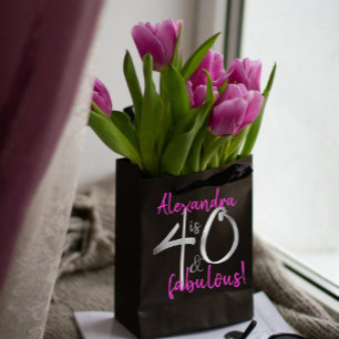 Sac Cadeau Moyen 40 et fabuleux rose et noir Personnalisé