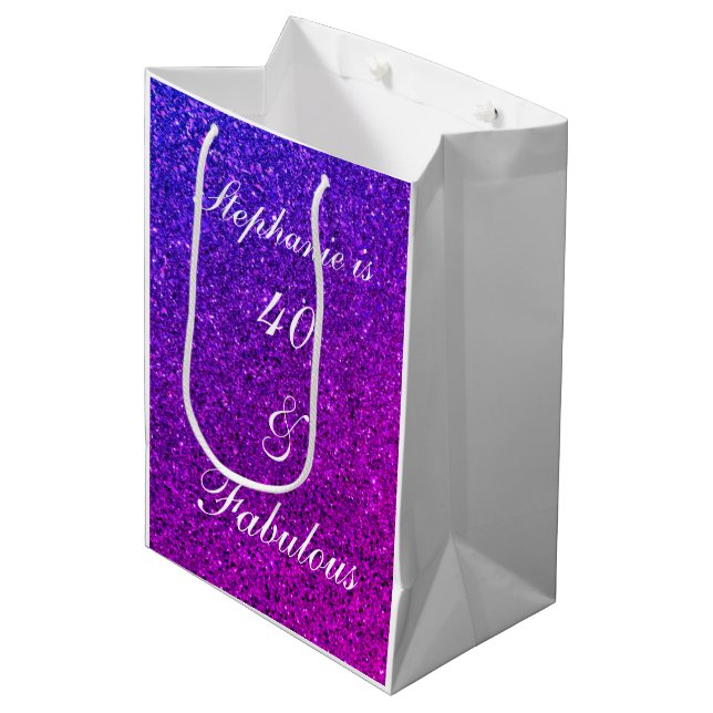 Sac Cadeau Moyen 40 Et Fabulous Anniversaire Pink Purple Parties sc (Devant Angle)