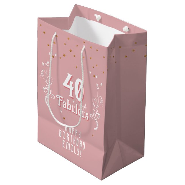 Sac Cadeau Moyen 40 et Fabulous Foliage rose 40e anniversaire (Devant Angle)