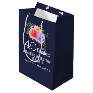 Sac Cadeau Moyen 40 et texte fabuleux - Aquarelle Floral Anniversai