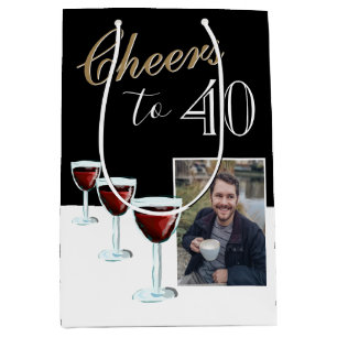 Sac Cadeau Moyen 40 Red Wine Glass Photo 40th Birthday