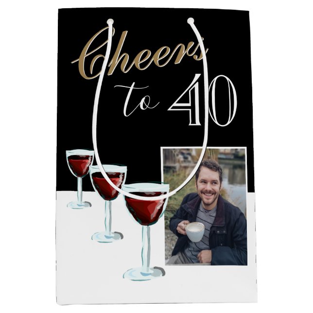 Sac Cadeau Moyen 40 Red Wine Glass Photo 40th Birthday (Devant)