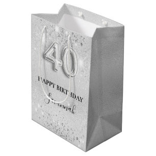 Sac Cadeau Moyen 40e anniversaire argent éclat nom