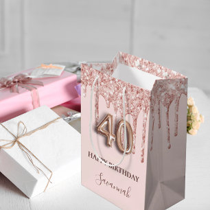 Sac Cadeau Moyen 40e anniversaire blush rose parties scintillant go