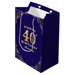 Sac Cadeau Moyen 40e anniversaire de la Parties scintillant marine