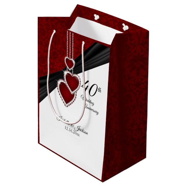 Sac Cadeau Moyen 40e anniversaire du Mariage de Ruby (Dos Angle)