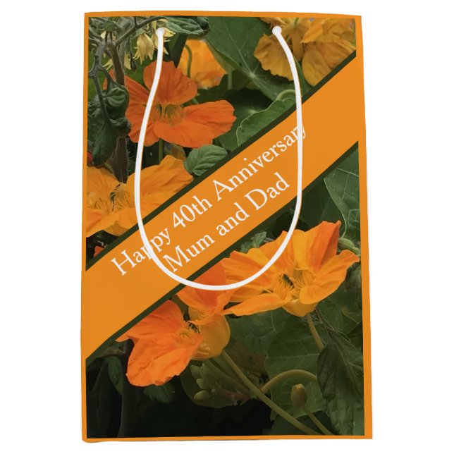 Sac Cadeau Moyen 40e anniversaire Mariage Nasturtium alternative (Devant)