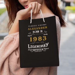Sac Cadeau Moyen 40th Birthday 1983 Ajouter Nom Legendary Black Gol